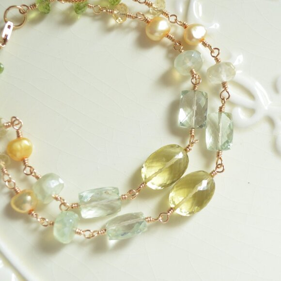 Double Strand Gemstone Bracelet in Lemon Lime - Hand Made in Canada - Picture 3 of 9